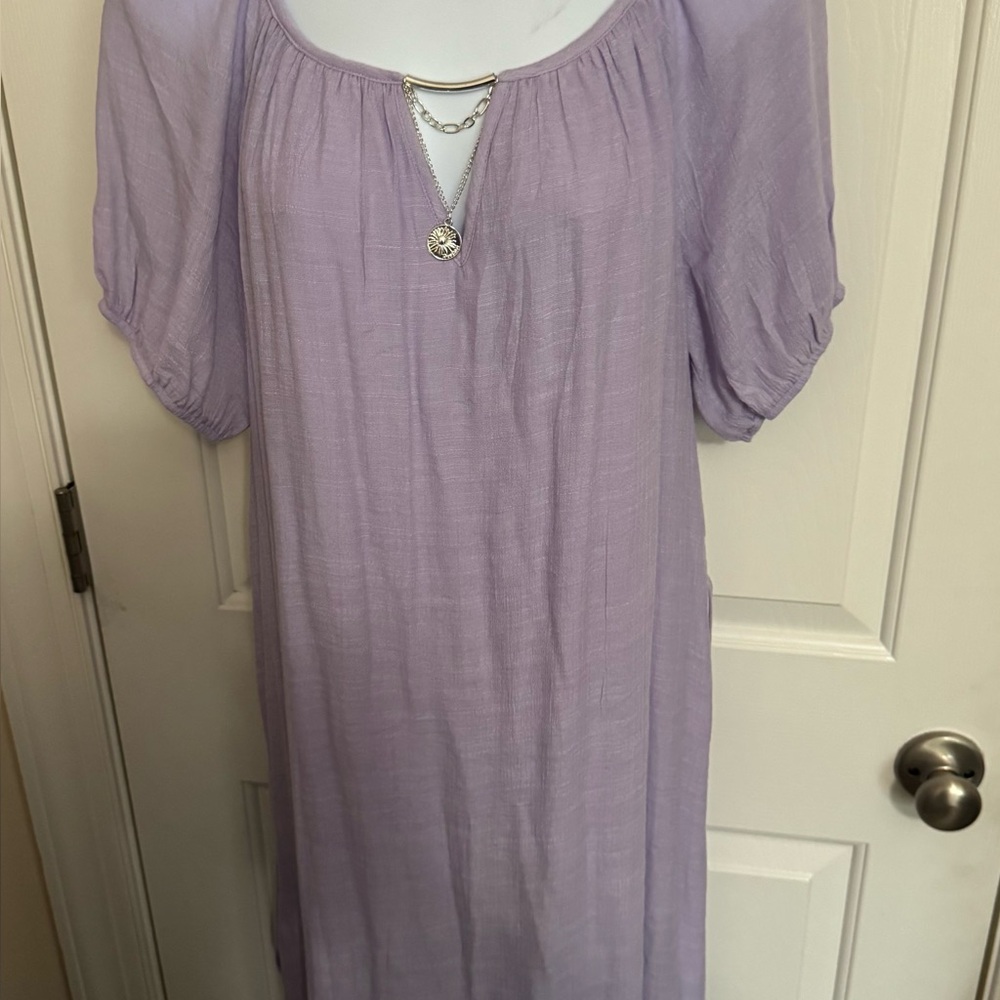 Mlle Gabrielle Lilac Gathered Dress Necklace Belted Med